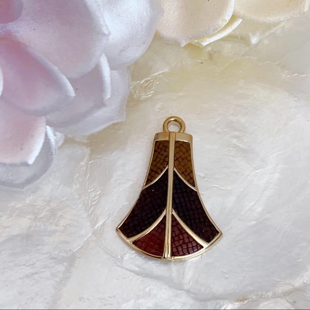 Monet Gold Tone Brown Mosaic Geometric Pendant Vtg